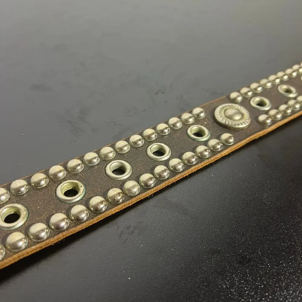 HTC Hollywood Trading Company Studded Grommet Leather Belt Brown 40